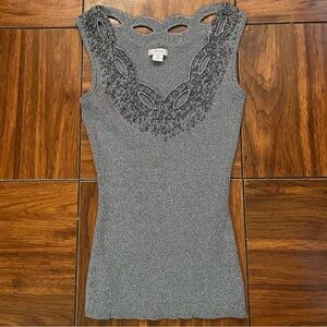 Cache Gray Cutout Neckline Sleeveless Top